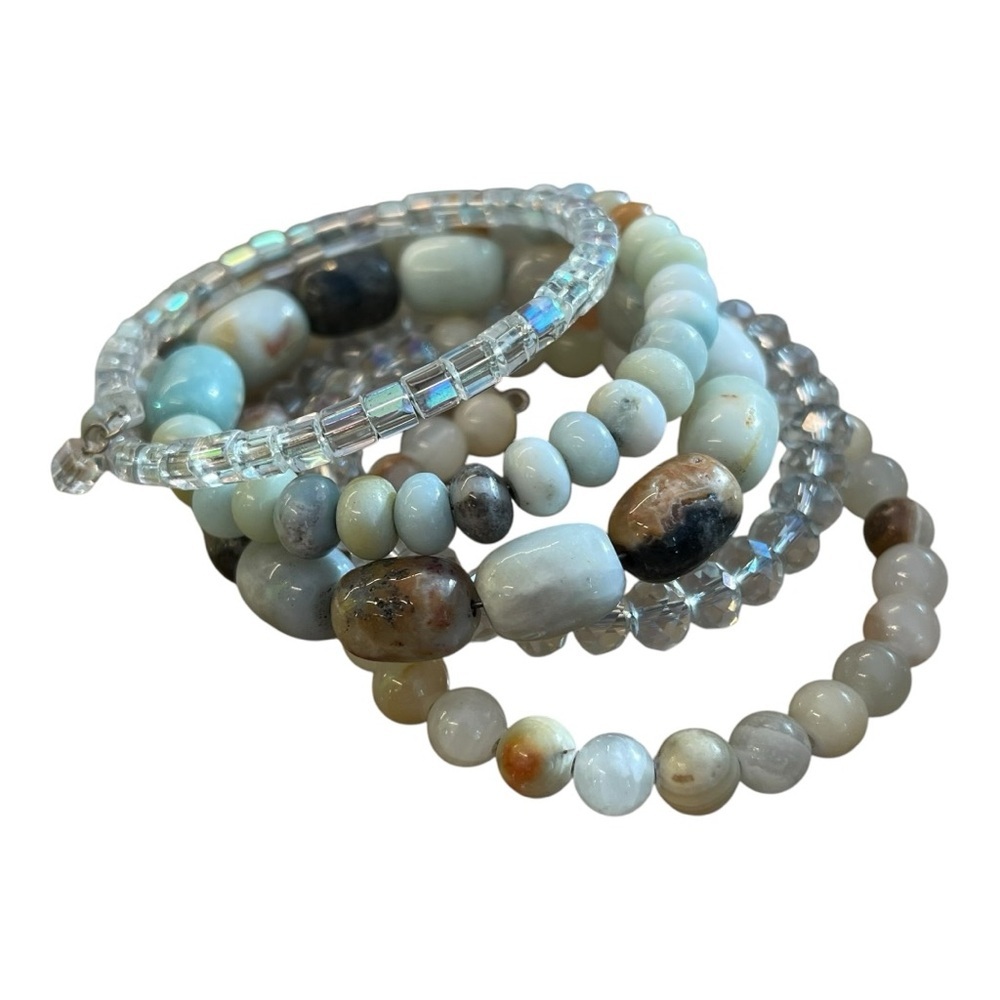 Natural Stone & Crystal Beaded Memory-Wire Wrap Bracelet